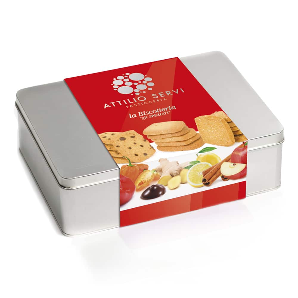 Contenitore in latta per i biscotti speziati artigianali Attilio Servi