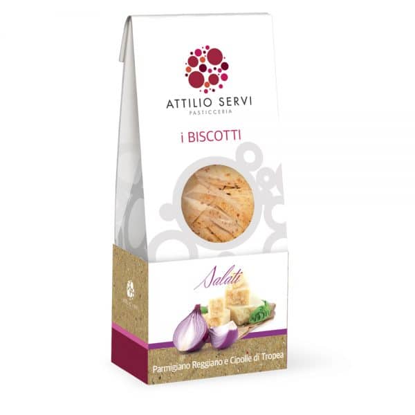 Biscotti salati artigianali con parmigiano reggiano e cipolle rosse di Tropea