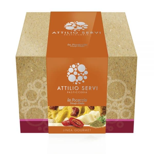 Focaccia salata artigianale con pomodori secchi, pecorino e origano