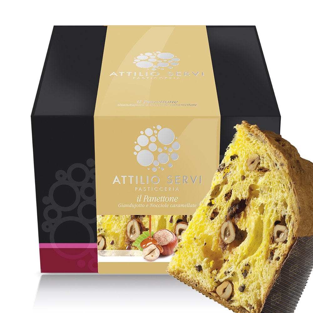 Panettone artigianale con giandujotto e nocciole caramellate Attilio Servi