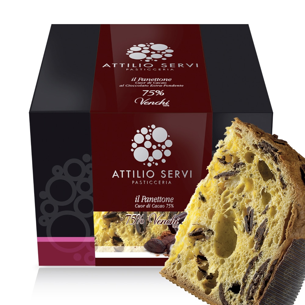 Panettone artigianale al cuor di cacao e cioccolato 75% Venchi Attilio Servi