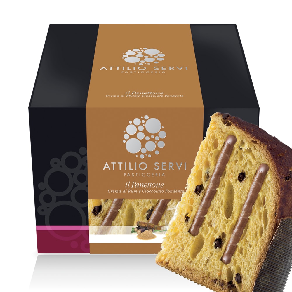 Panettone artigianale con crema di rum e cioccolato fondente Attilio Servi